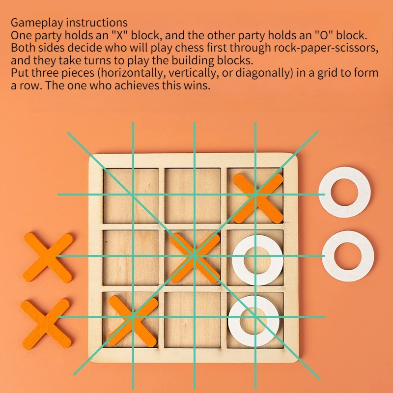 Wooden Tic Tac Toe Board Game Classic Family Game for Children XO Chess Board Game