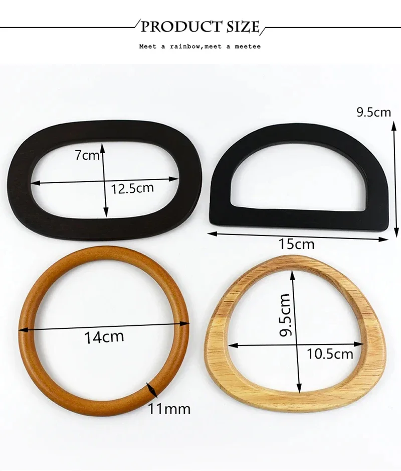 2Pcs Deepeel Solid Wood Bag Handle Women's Handbag Wrist Ring Handles Woven-Bag Purse Frames DIY Bags Replacement Accessories