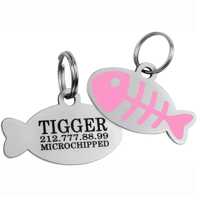 Pet Tag Personalized Stainless Steel Dog Name Tags Fishbone Pattern Id Tags Anti-Lost Free Engraving Collar Pendant for Dogs