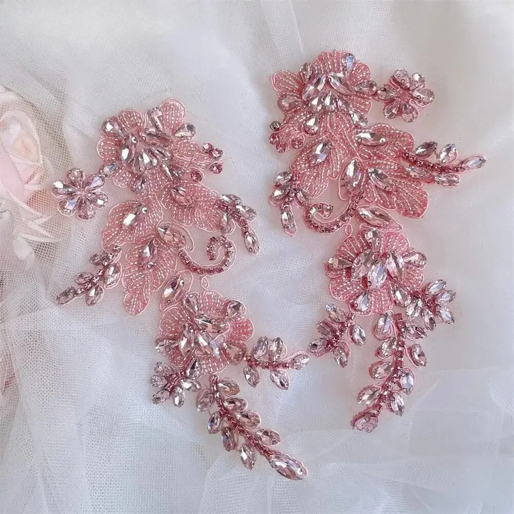 

1Pair Handsewn Glass Drill Mirror Flowers Sparkling Rhinestone Flowers Coats Waistbands Shoulders Wedding Dress DIY Patch