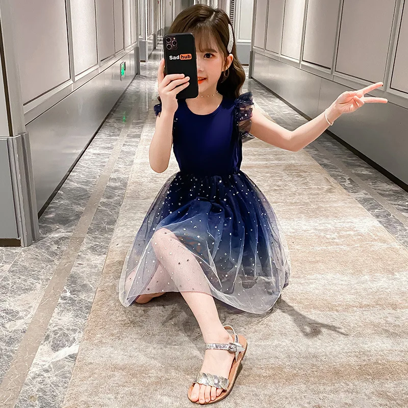 

Sleeveless Vestidos Clothes mesh lace layers star costume 6 8 9 10 12 14 Year 2026 Summer Teen Girl Princess Kids starry Dresses