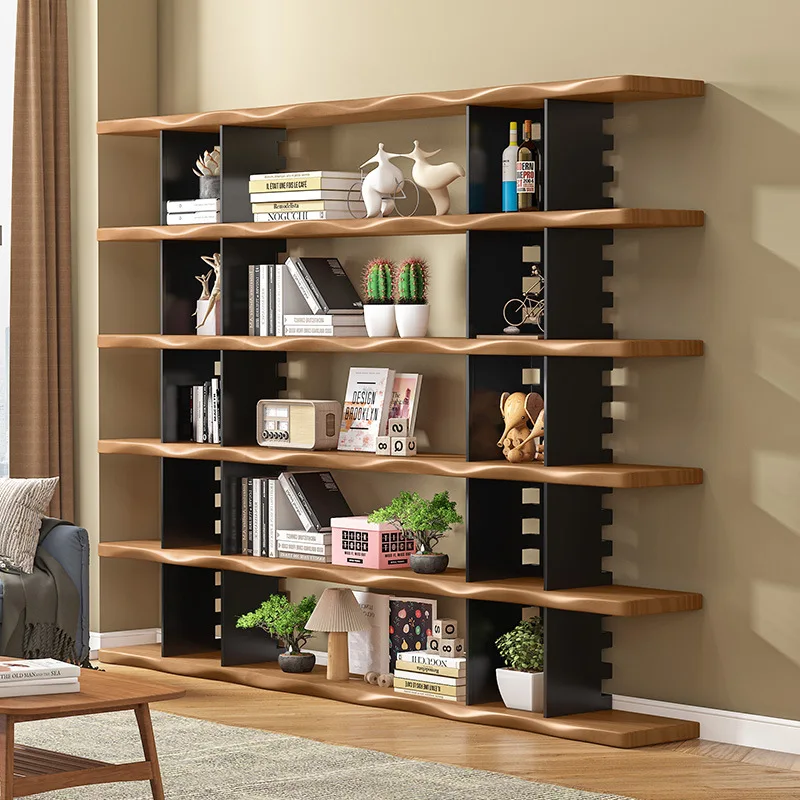 Modern solid wood bookshelf, living room whole wall bookcase office display shelf c