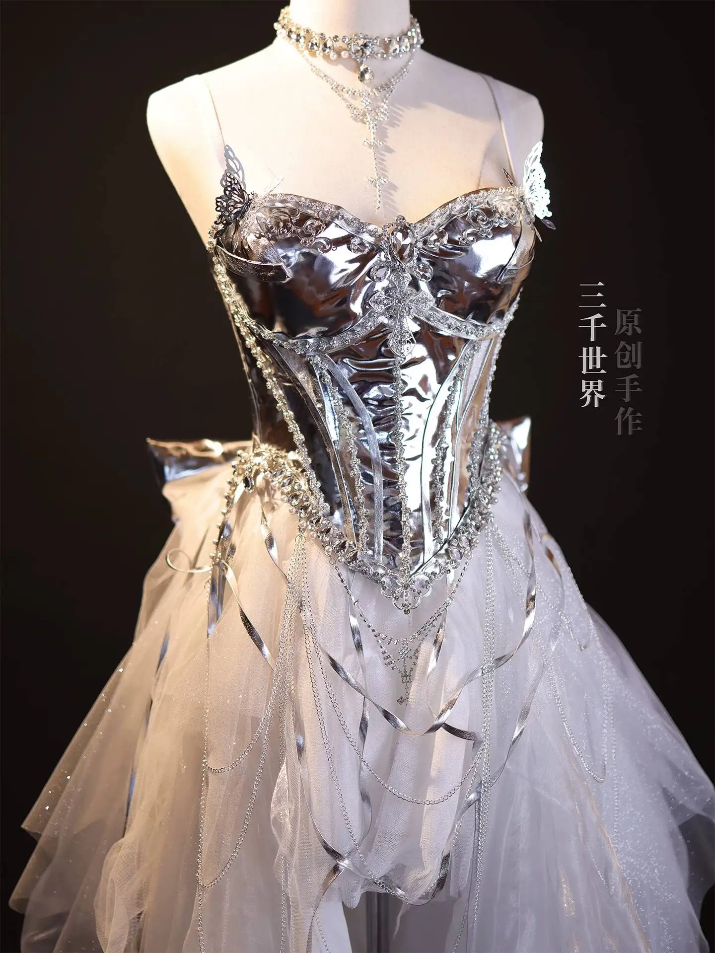 Cyber Silver Shiny Fishbone Corset Heavy Mesh EDC Music Festival Hot Girl Internet Celebrity Live Performance Outfit - view 2