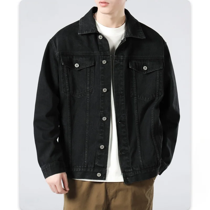 Black Denim Jacket Men's Version Loose Retro Versatile Tooling Jacket Top