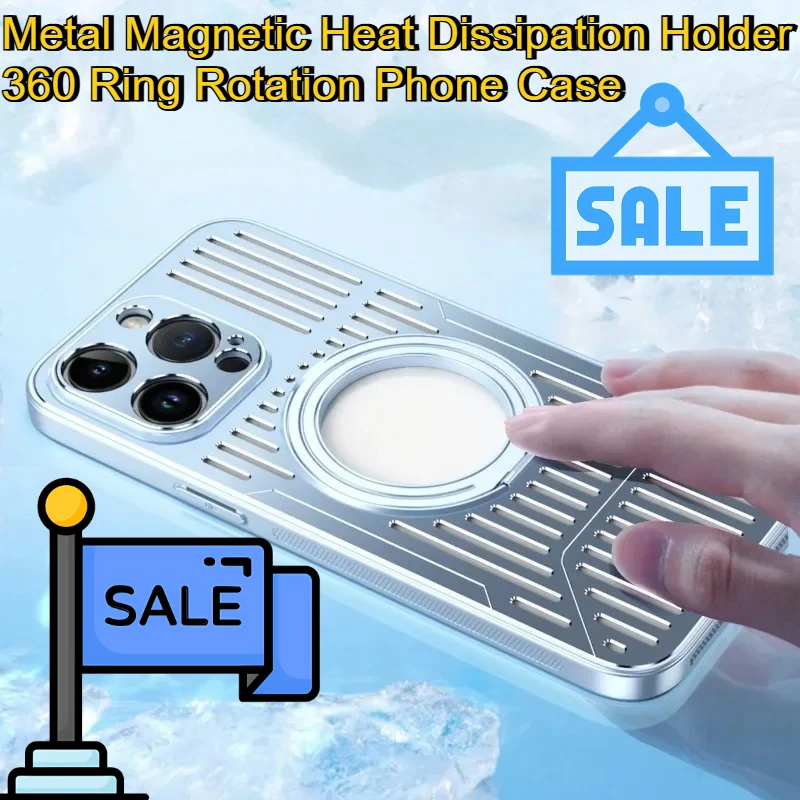 

For Iphone16 15Pro Max Simple Design Shockproof Anti-scratch Metal Magnetic Heat Dissipation Holder 360 Ring Rotation Phone Case