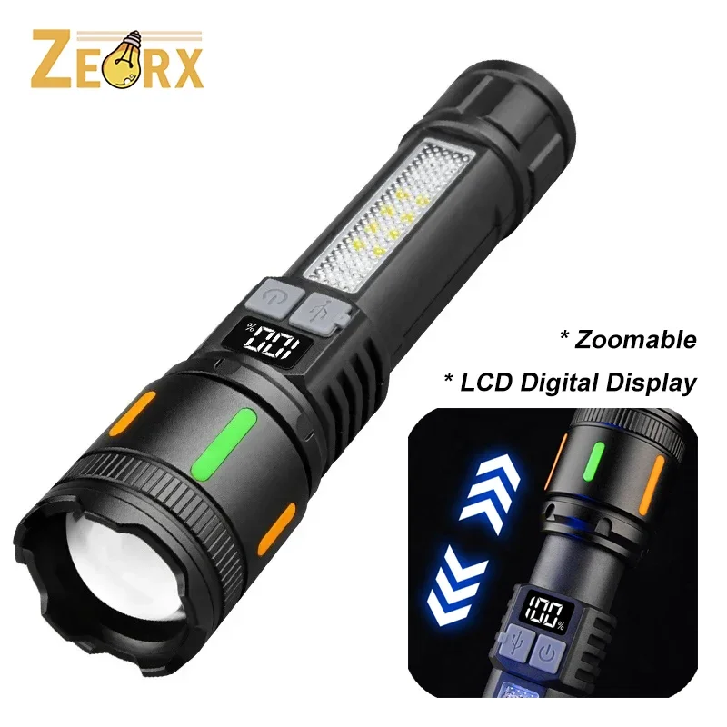 

Rechargeable Flashlights High Lumens Super Bright LED Handheld Flashlight with 5 Modes, LCD Digital Display, Zoom, IPX6
