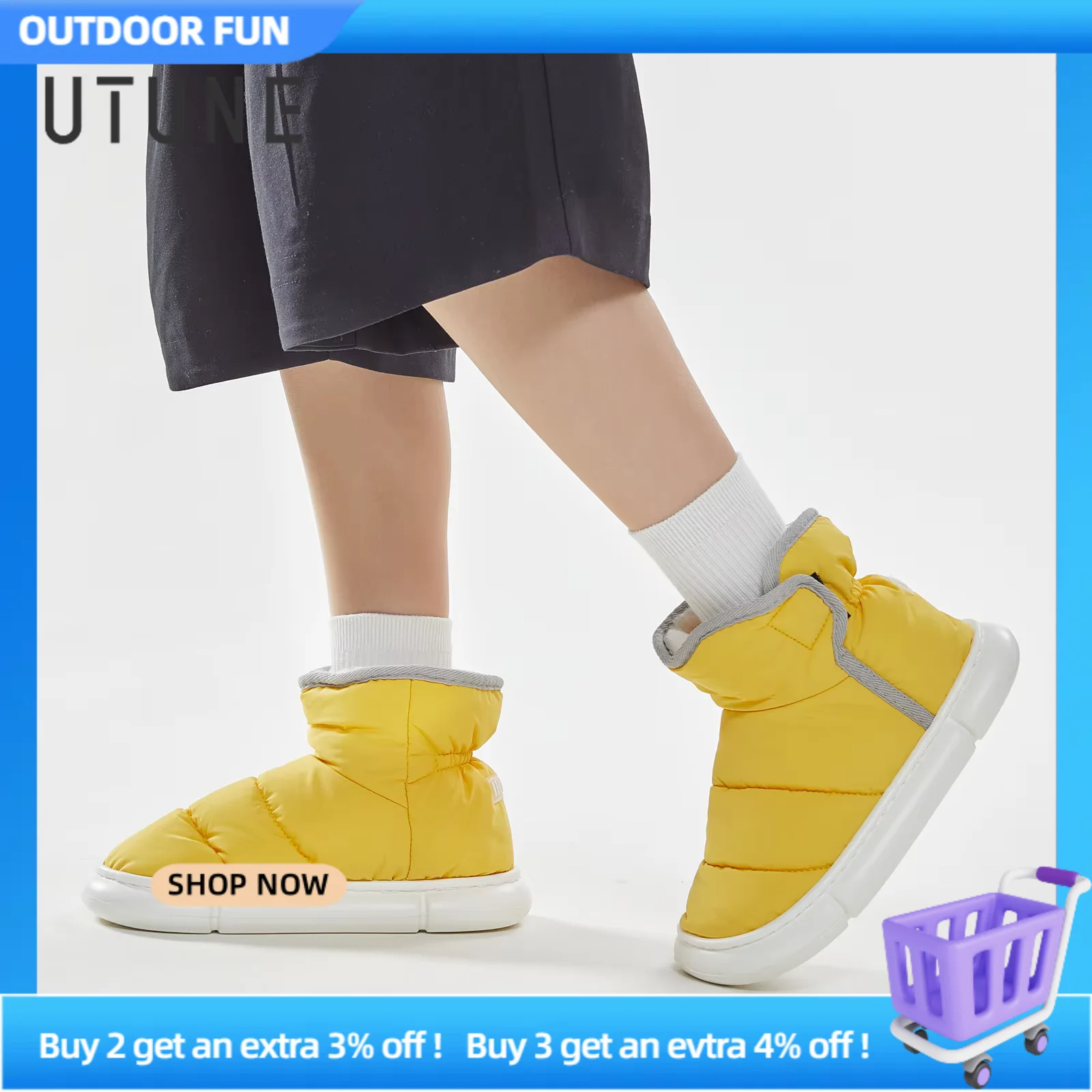 

UTUNE Зимние высокие мужские ботинки, плюшевые шлепанцы на липучке, теплые женские тапочки, Нескользящие шлепанцы, прогулочные тапочки, Новинка