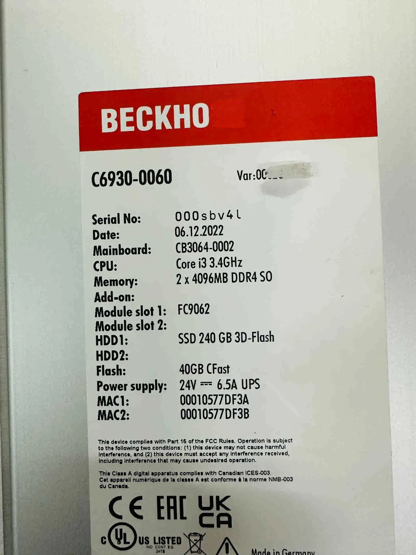 C6930-0060 Промышленный контроллер для Бекшофа