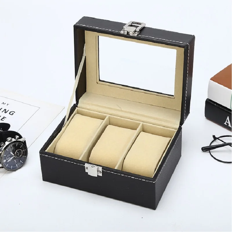 VANSIHO 2/3/4/5/6/10/12 Slots Beige PU Leather Watch Display Boxes Cases Organizer Glass Jewelry Storage Handmade Grey Inner
