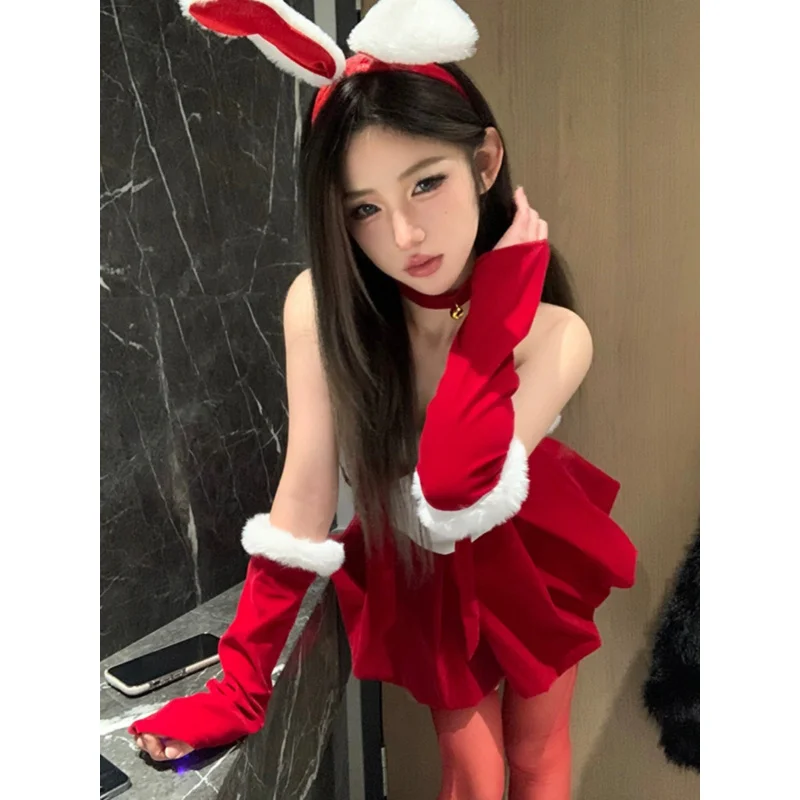 Samt Neujahrs Dessous rote Uniform Versuchung Hase Mädchen Set