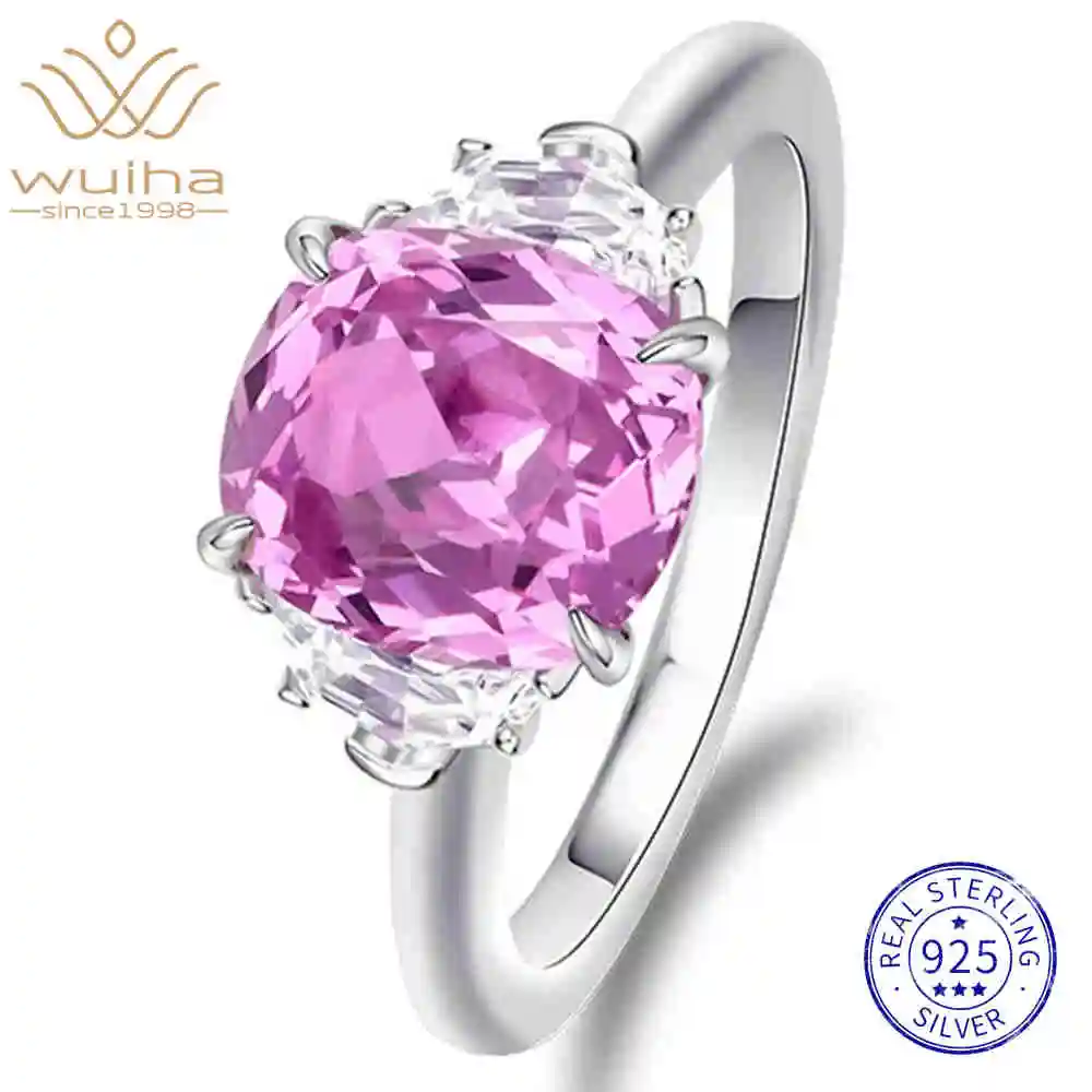 

WUIHA Vintage 100% 925 Sterling Silver 8 * 9 MM Lab Sapphire High Carbon Diamonds Gemstone Wedding Engagement Ring Fine Jewelry