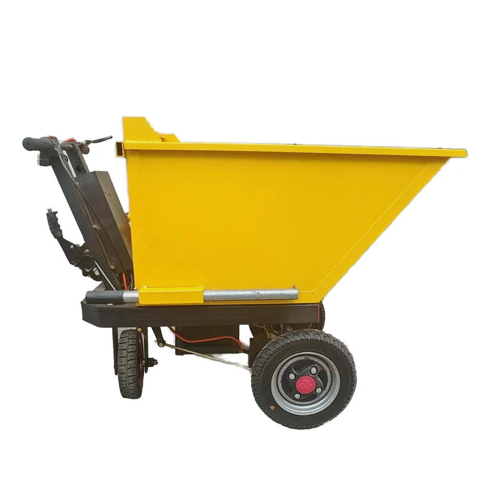 New electric construction utility vehicle trailer hand push tilt box, electric transport trolley with motor