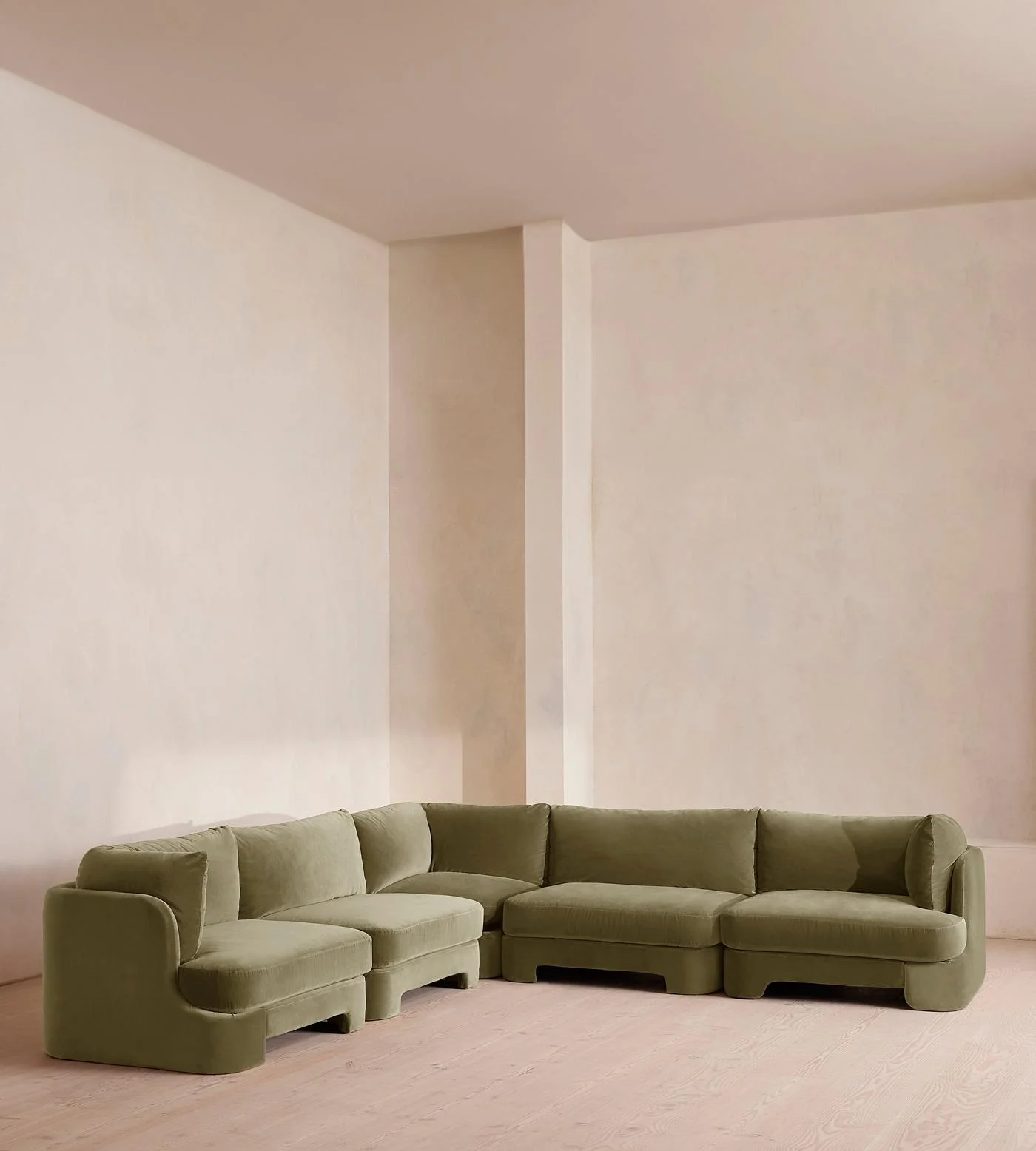 Light Green Velvet Curved Modular Plush Modern Elegant Living Room Sectional Sofa