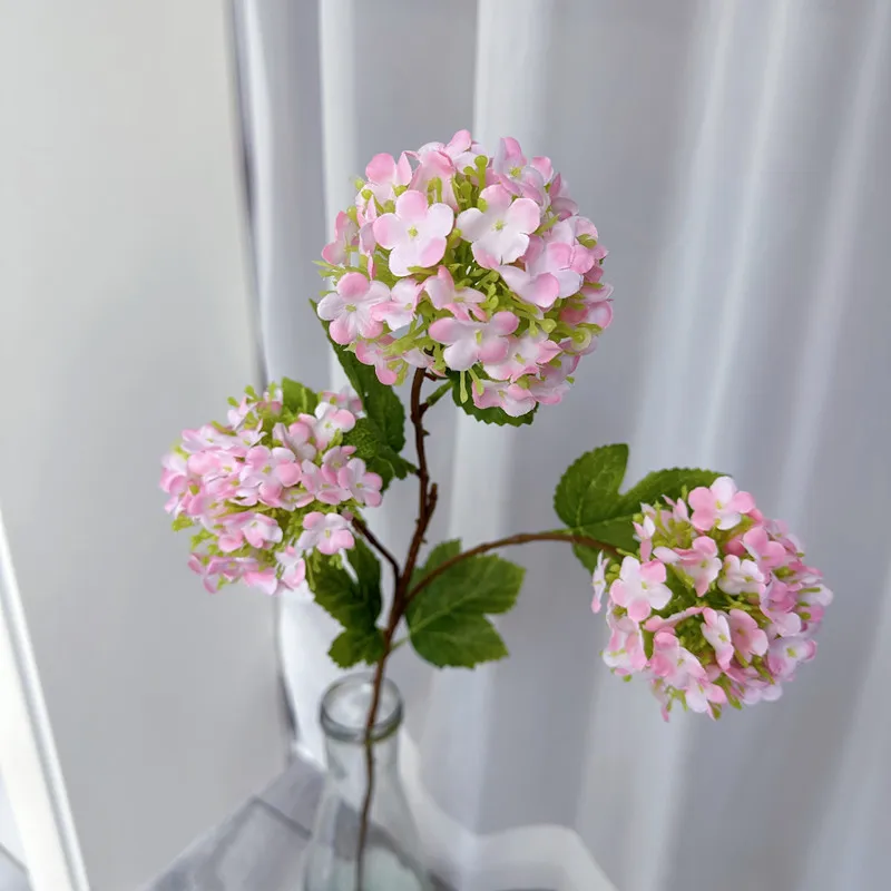 New exquisite 3 heads small Hydrangea branch with green leaves simulation flowers for Wedding home party decoration office hotel