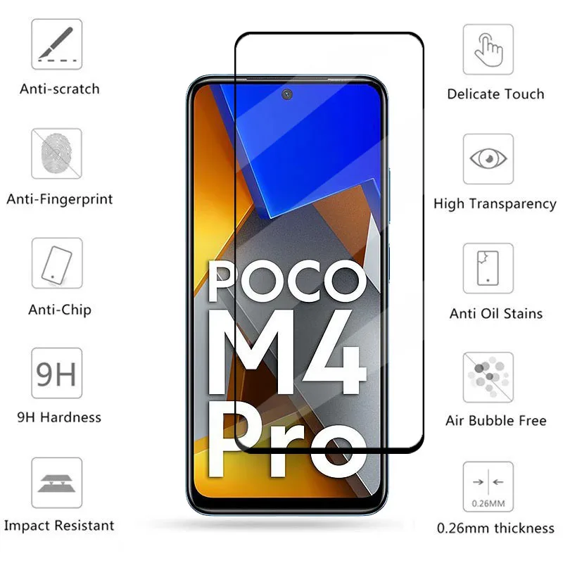 ł na ekran Poco M4 Pro Pełna osłona ekranu dla Xiaomi Poco M4 Pro Szkło hartowane na telefon Folia ochronna na telefon Poco F5 X5 M4 Pro