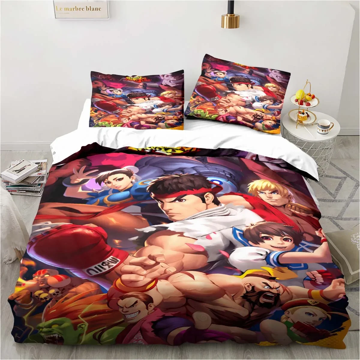 

3D Street Fighter retro game bedding pillowcase quilt cover single piece bedding three-piece set single and double bedspread