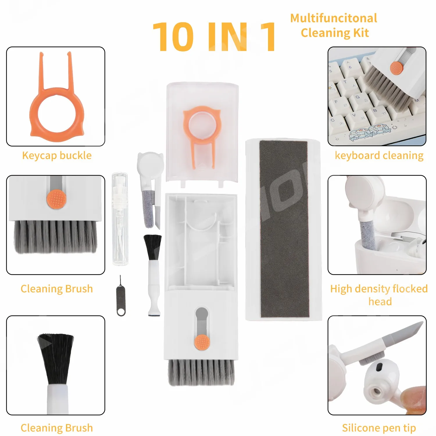 

10 in 1 Keyboard Cleaning Kits For Computer Earphones iPad Phone Screen Cleaning Tools Keycap Puller Multifunctional Brush Kit