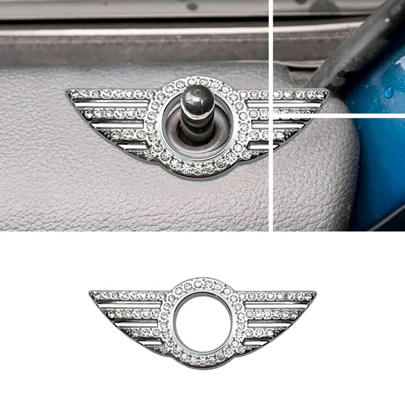 1Pcs Creative Car Decor Colorful Crystal Diamond Door Pin Lock Wing Emblem Sticker For Mini Cooper R50 R53 R56 R60 F56 F55