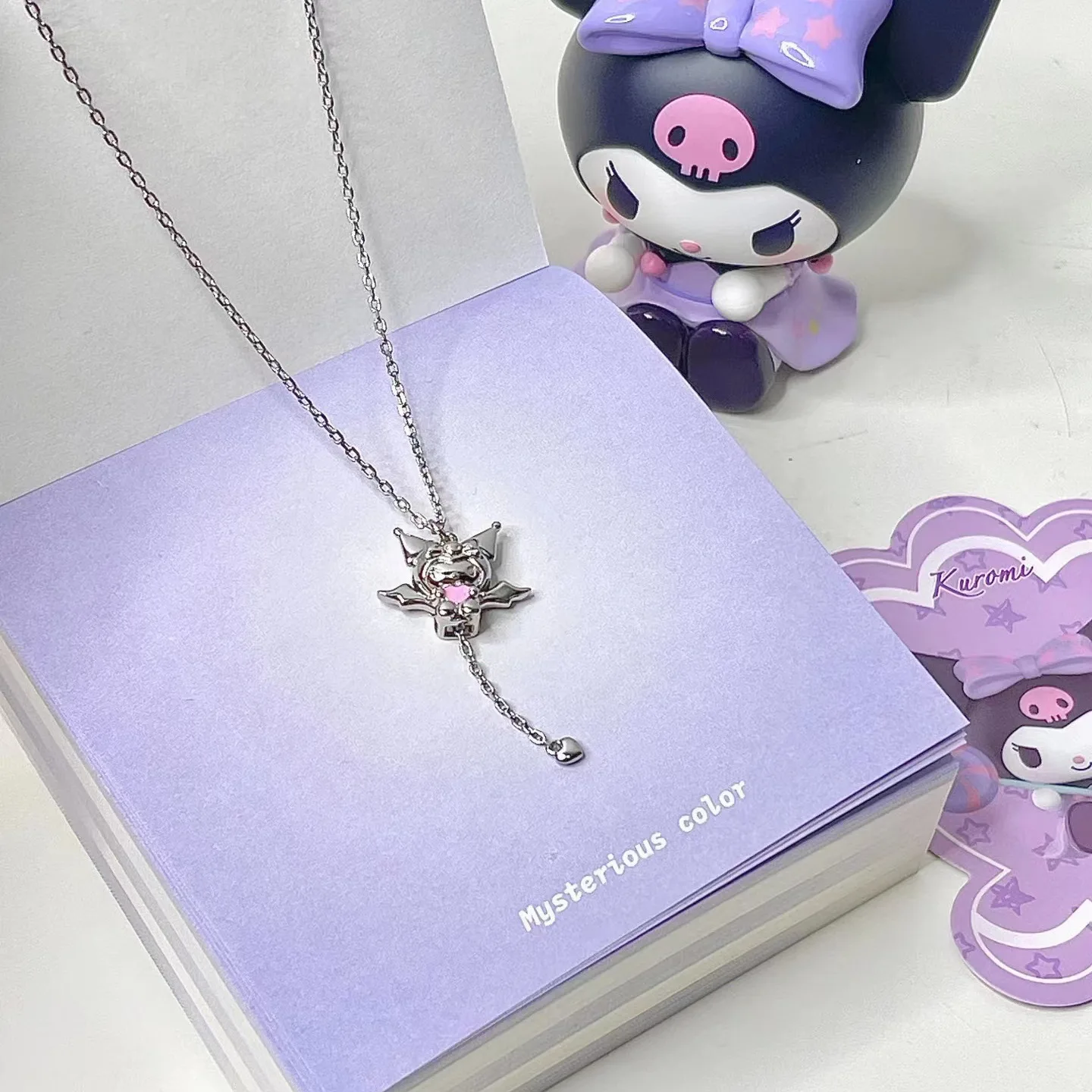 Sanrio KUROMI Series Heart Of God Active Wings Collarbone Chain Cartoon Sweet Wind KUROMI Cartoon Cute Necklace Girl Gift