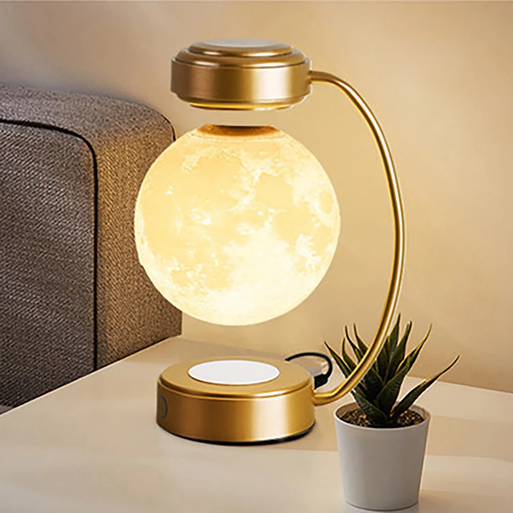 3D Magnetic Levitating Moon Lamp LED Night Light Rotating Wireless Three Colors Floating Lamp For Bedroom Novelty Christmas Gift