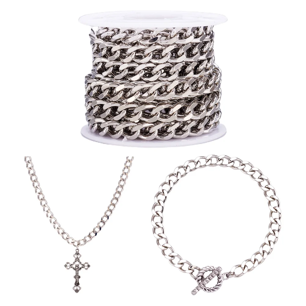 3m 1 Roll Brass Faceted Curb Chains Diamond Cut Chains Unwelded Platinum for Making DIY Jewelry Necklace Bracelet Bag Chain