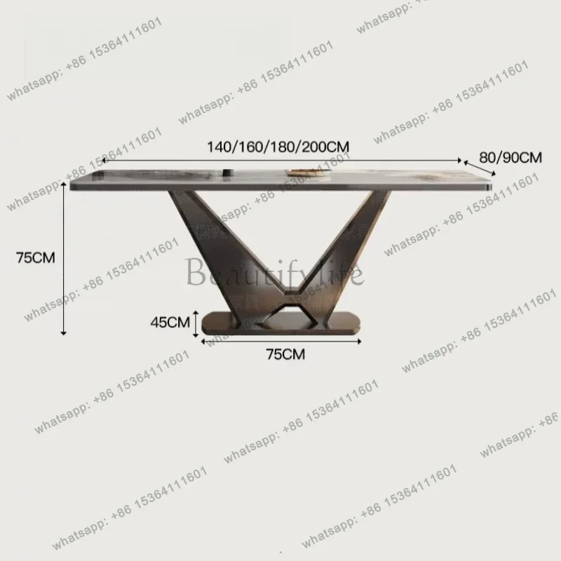 Modern High-End Matte Stone Eating Furnish Metal Support Dining Desk with Upholstered Seats for Apartment Restaurant Decor