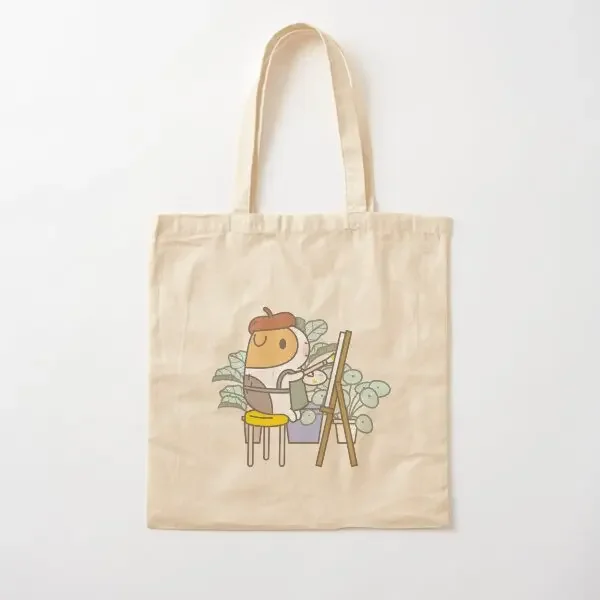 

Bubu The Guinea Pig Painter Cotton Canvas Bag Designer Travel Tote Foldable Ladies Casual Grocery Fashion Unisex Printed