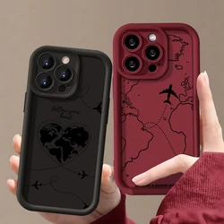 Travel-nspired Airplane Route Desian Silicone Phone Case For iPhone 16 15 Pro Max 14 13 12 11 Pro 7 8 16 Plus XS X XR SE2 Cover