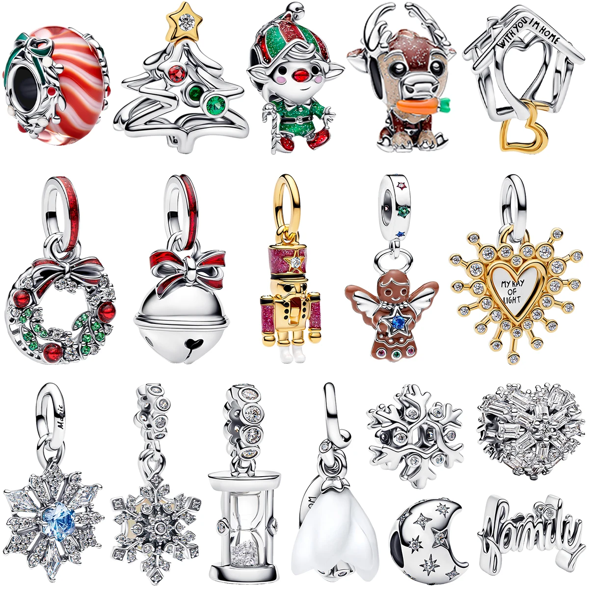 

Original 925 Sterling Silver Christmas Charms Butterfly Moon Earrings Beads Pendants Fit Bracelet Necklace DIY Fine Jewelry Gift