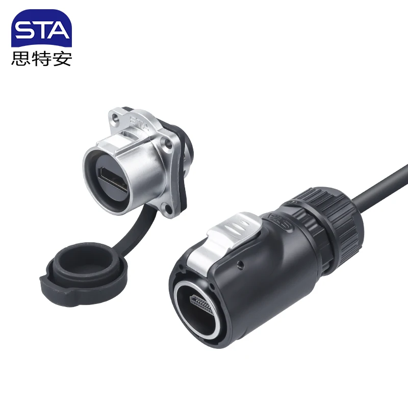 HDMI Waterproof Connector LP24 4K High-definition Video Cable IP67 Square Female Socket With Male Connector