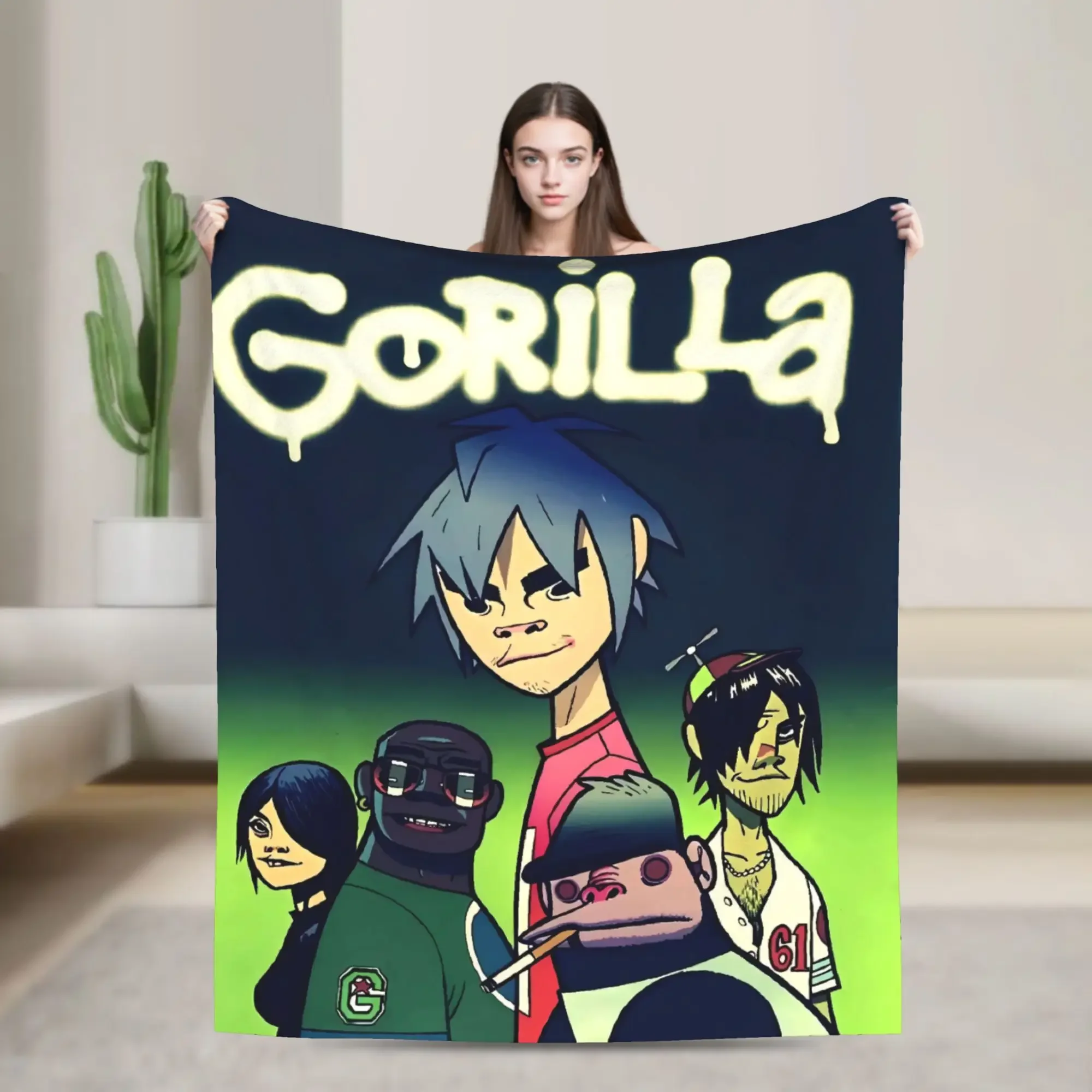 

Плед с изображением виртуальной группы Gorillaz (Британские Гориллаз), рок/хип-хоп, теплый, мягкий, плюшевый, для путешествий, офиса, покрывало для кровати, фланелевый