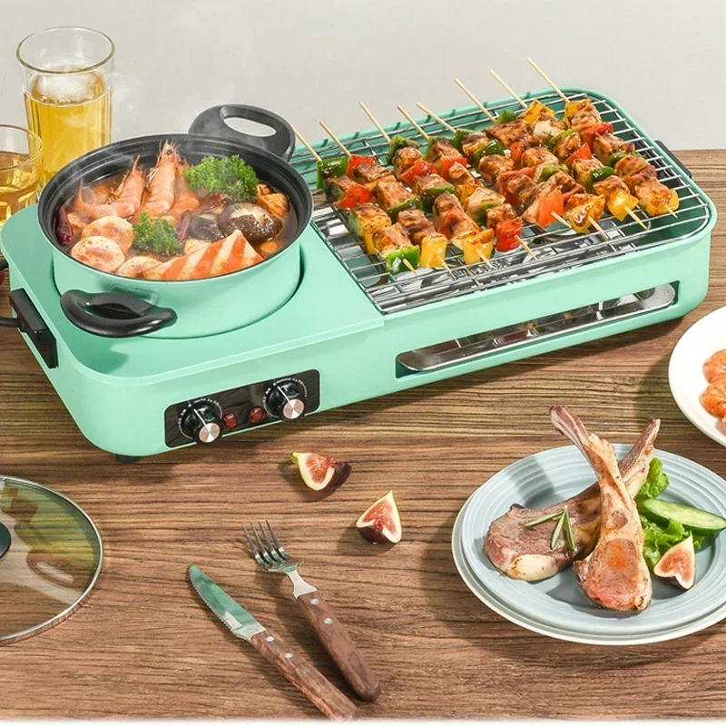 Electric Grill Household Smokeless Rack Barbecue Pot, Indoor Electric Grill Barbecue Pan  All-in-one Pan Barbecue