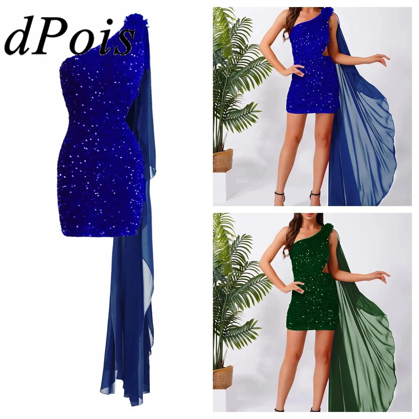 

Women Sequins Party Dress Cocktail Gown Elegant One Shoulder Bodycon Dresses Vestidos Robe De Soiree Banquet Wedding Prom Dresse