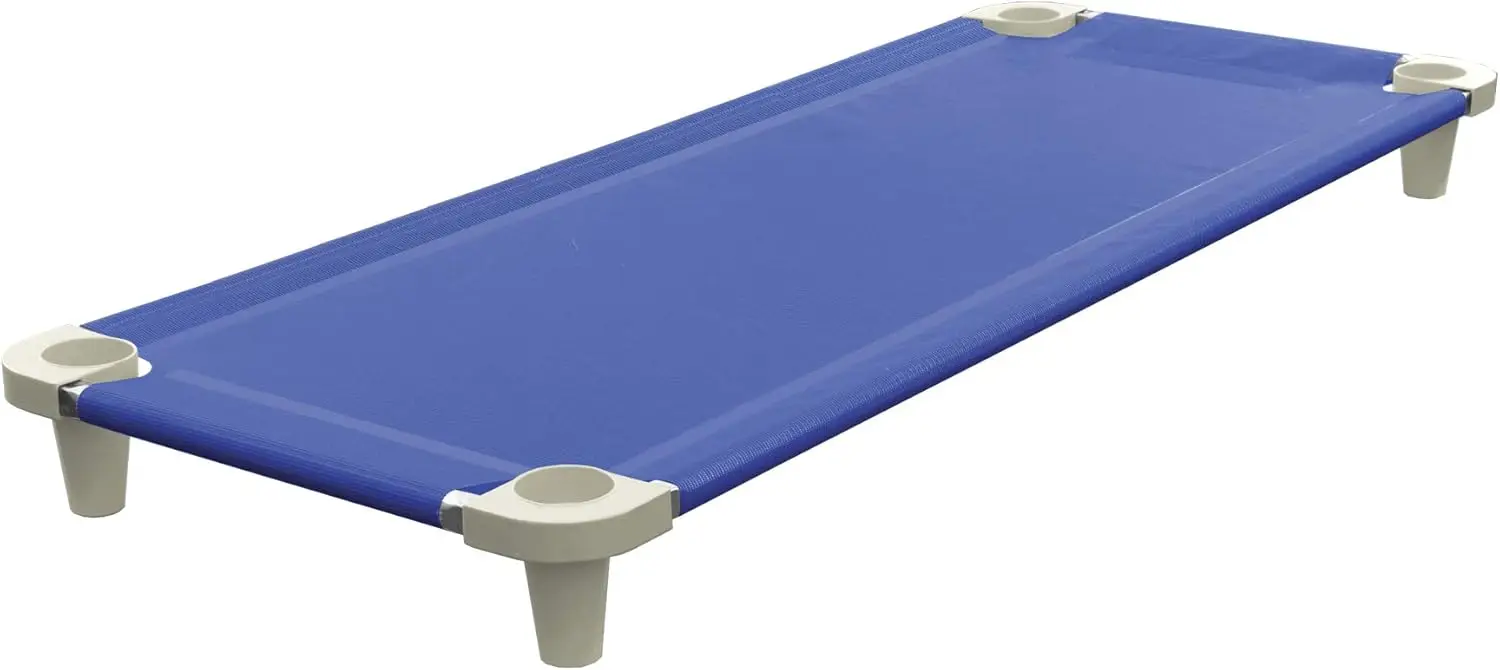 

Kids Nap Cot Portable Toddler Bed with Stainless Steel Frame, Stackable, 52" L Blue Mesh