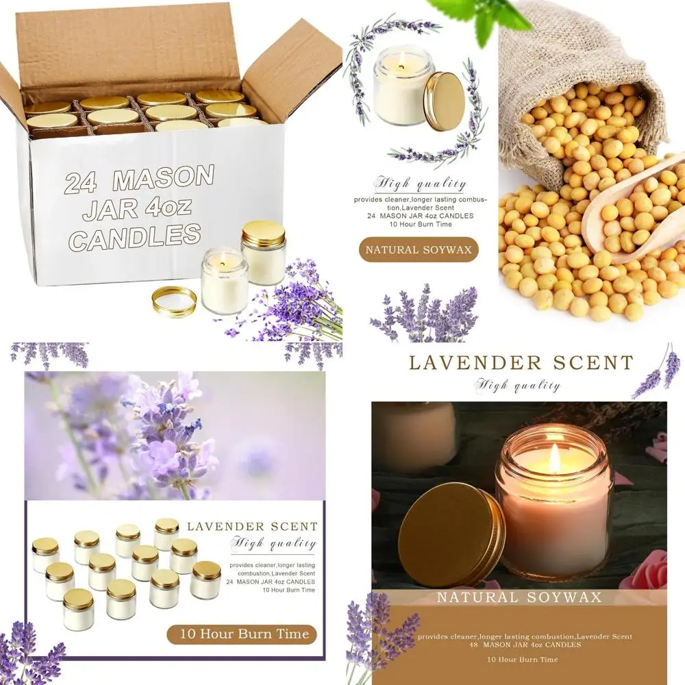

Mini Mason Jar Candles Bulk - 4oz Lavender Scented Candles for Party Favors, Wedding, Christmas, Halloween