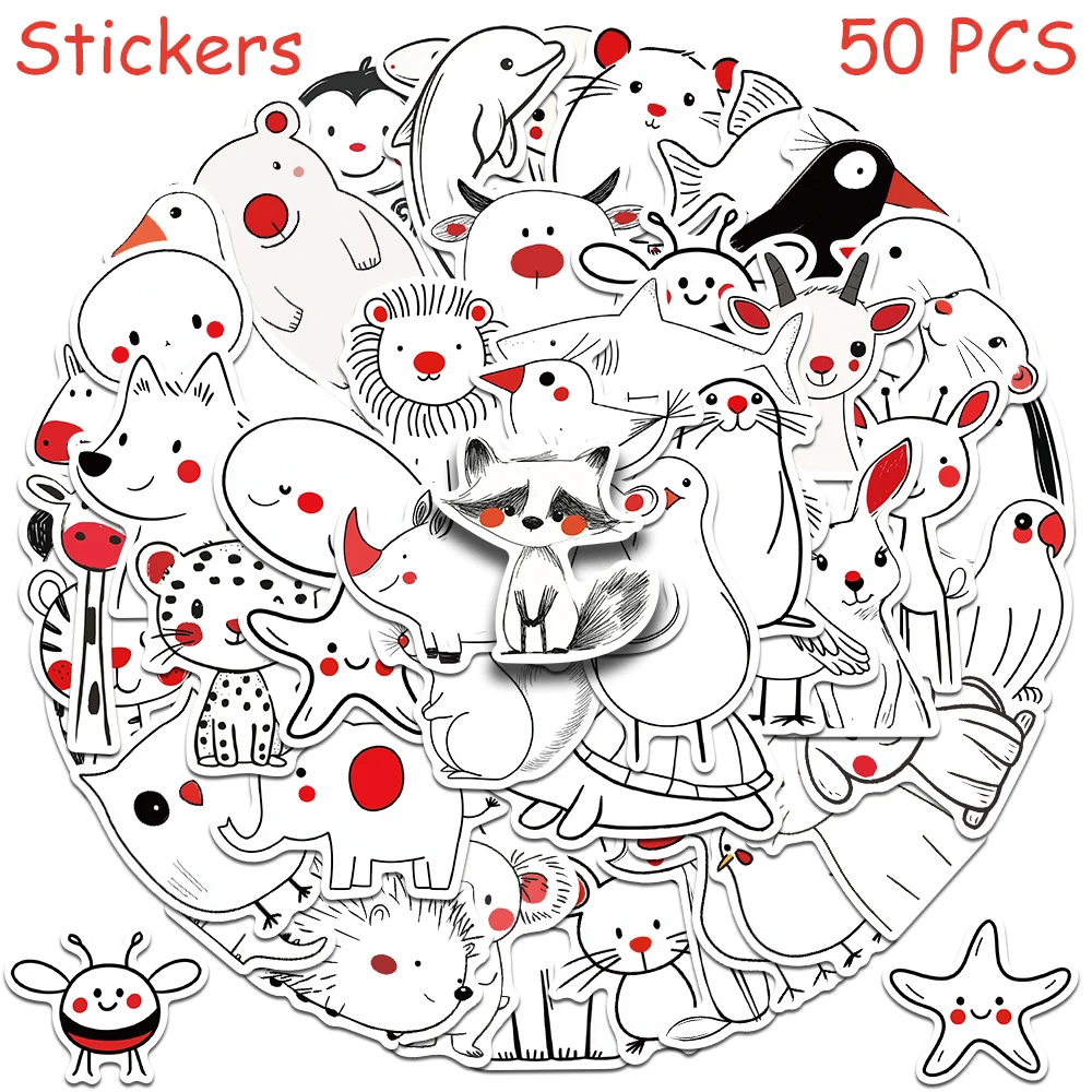 

50pcs Sketches Animals Stickers Decals For Phone Laptop Suitcase Skateboard Helmet DIY Aesthetic Stickers Kids Creative Gifts