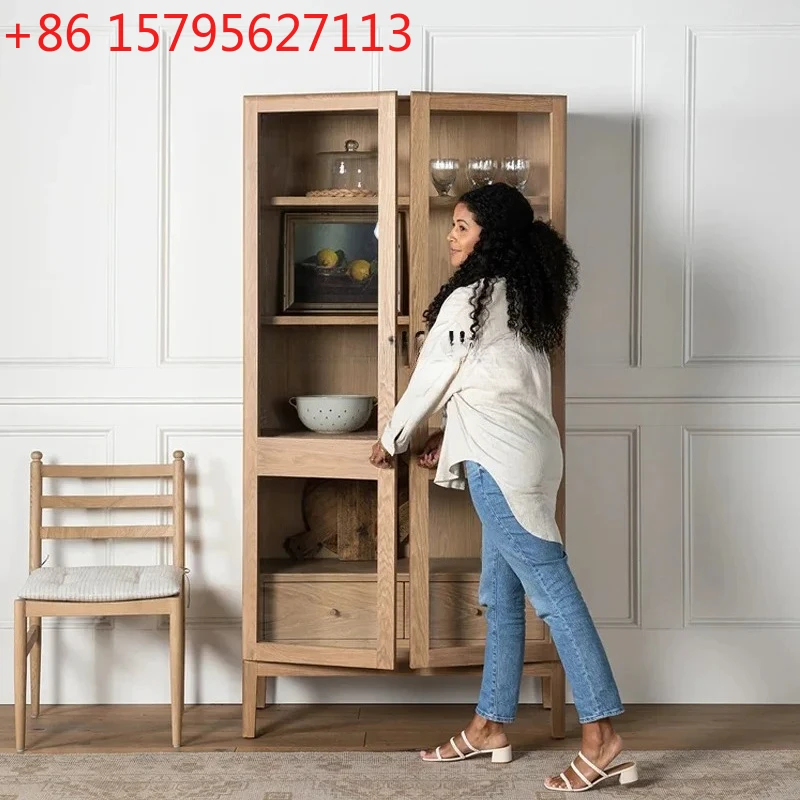 

American retro dining side cabinet ash wood old living room display cabinet, calligraphy cabinet can be customized