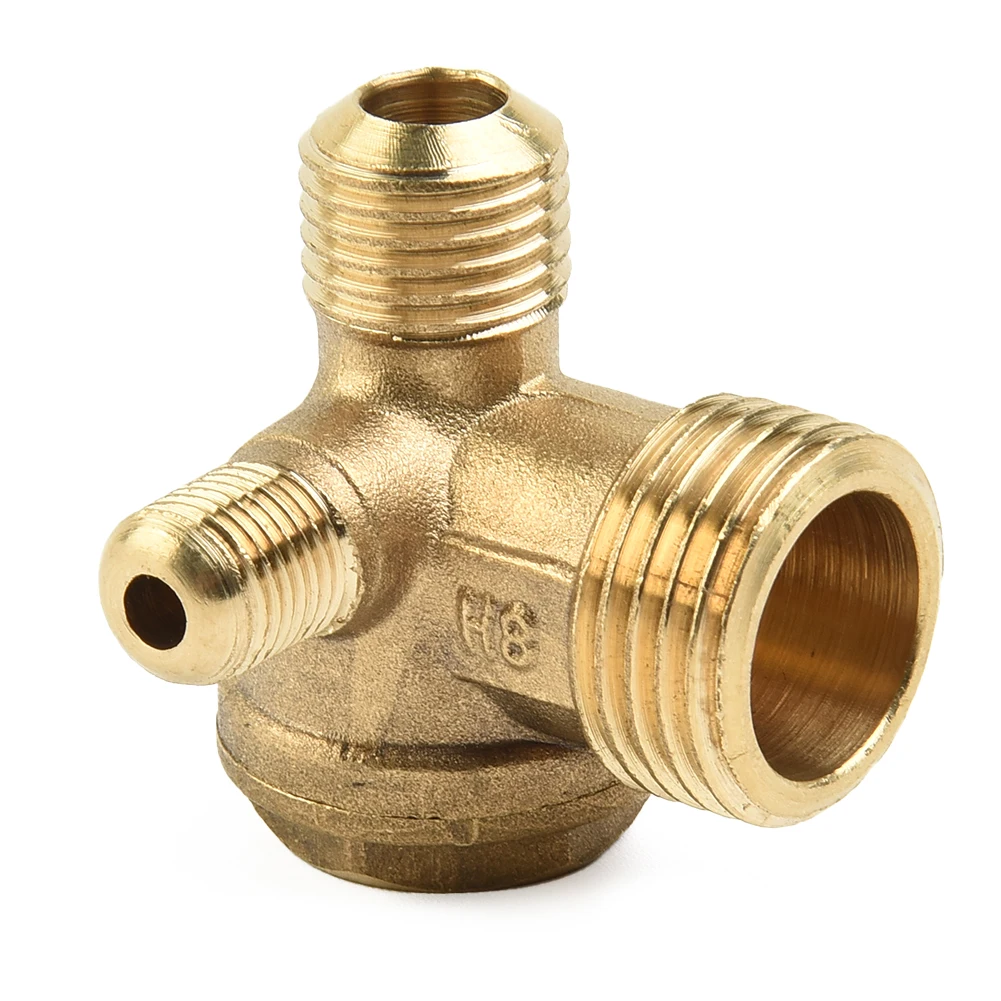 Brass 3 Port Male Threaded Check Valve Connector for Air Compressor with Threaded Ends for Tube and Compressor Pump