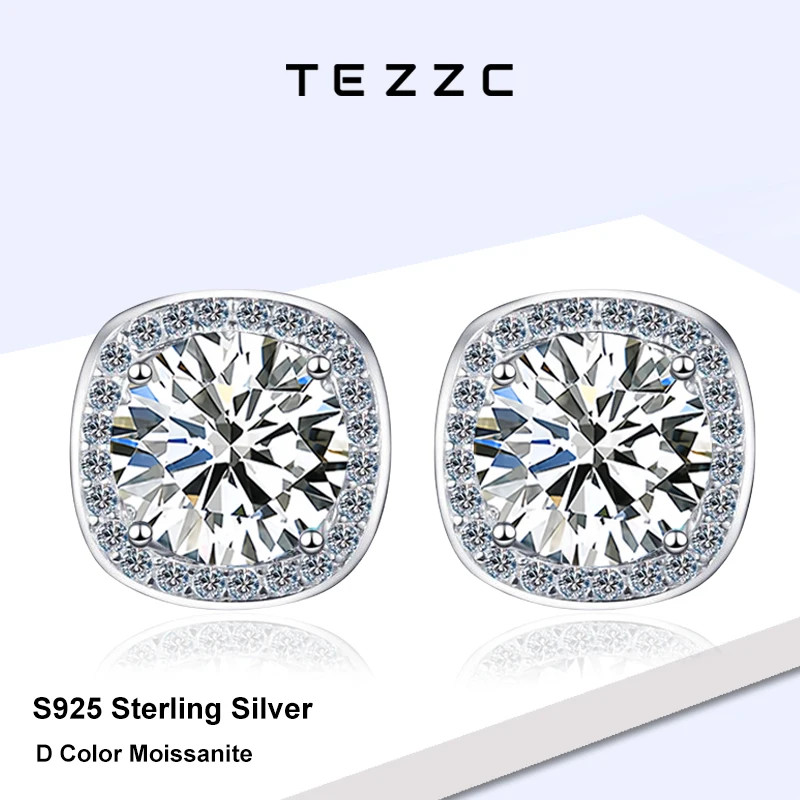 

Tezzc 925 Sterling Silver Moissanite Stud Earrings D VVS1 Lab Diamond with Certificate Engagement Fine Jewelry Earring For Women