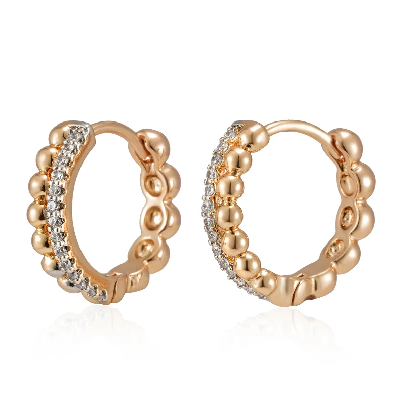Kinel New Fashion Glossy Bead Natural Zircon Hoop Earrings Women 585 Rose Gold Silver Color Mix Fine Wedding Party Jewelry