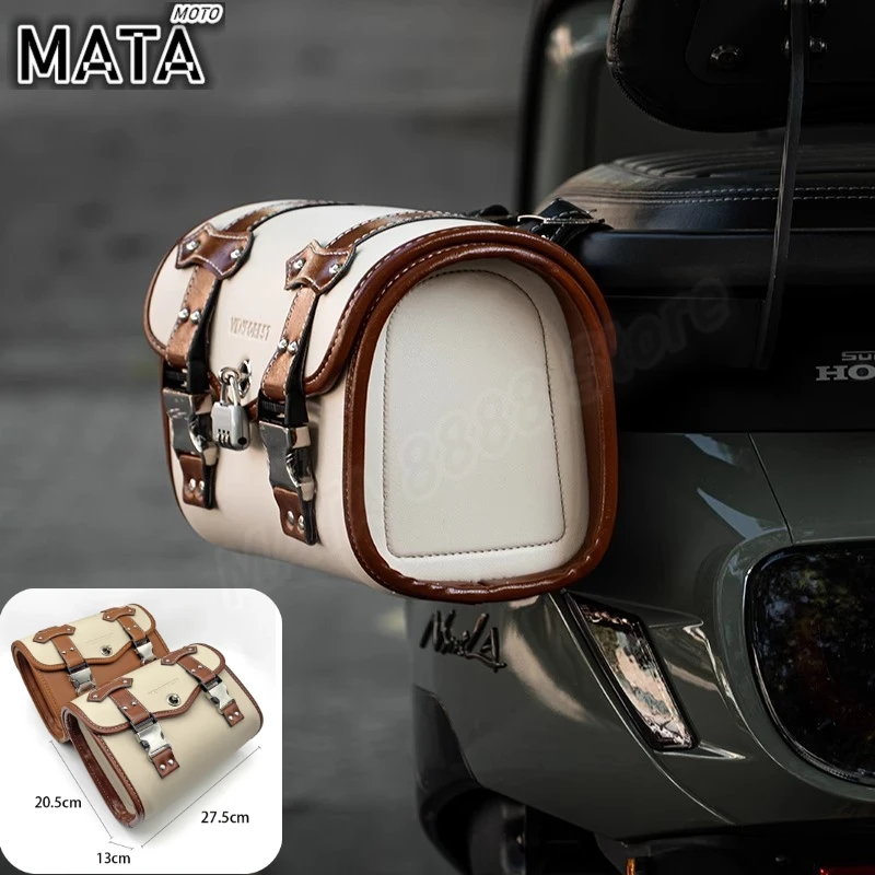 �y�Z�[�����zRetro Pair Universal Motorcycle Saddlebags Side Tool Bag PU Leather Luggage White Saddle Bag Pouch for Honda/Suzuki/Kawasaki