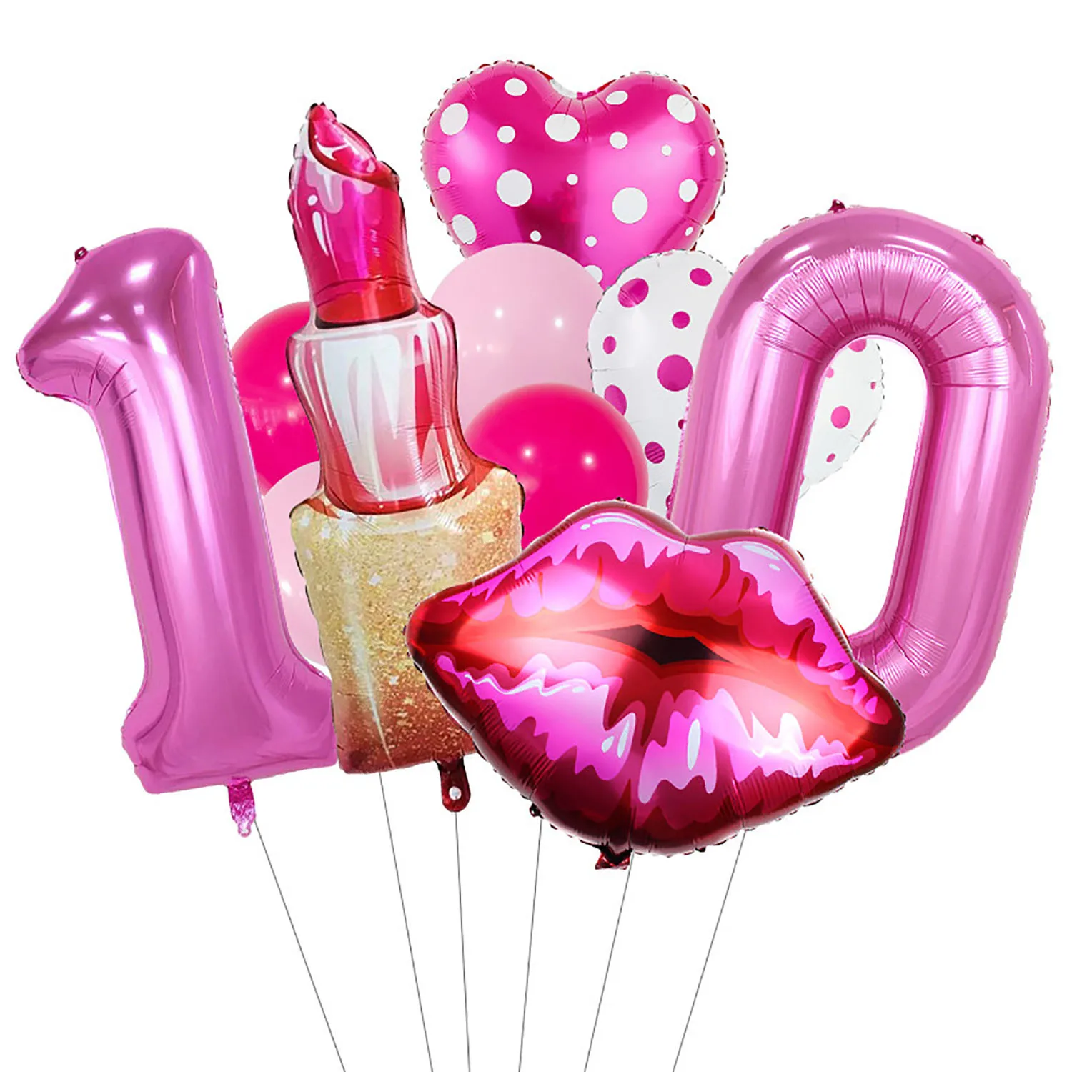 Lippenstift-Nummer, gepunktetes Herz, Aluminiumfolie, Ballon, 81,3 cm, rosarote Zahl, geeignet für Geburtstagsfeier, Jubiläumsdekoration – Detail 12