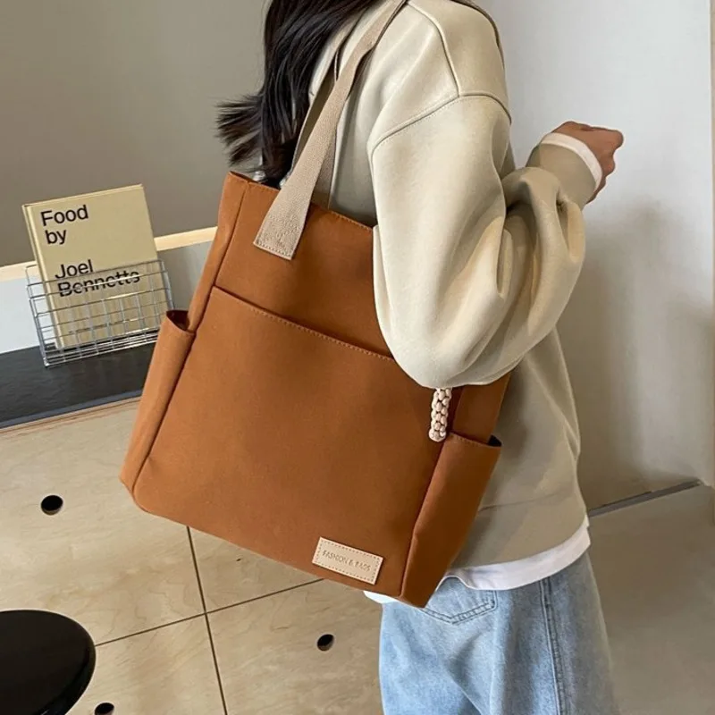 New Women Canvas Bag with Large Capacity  Casual Shoulder Bag College Student Commuting Tote Bag