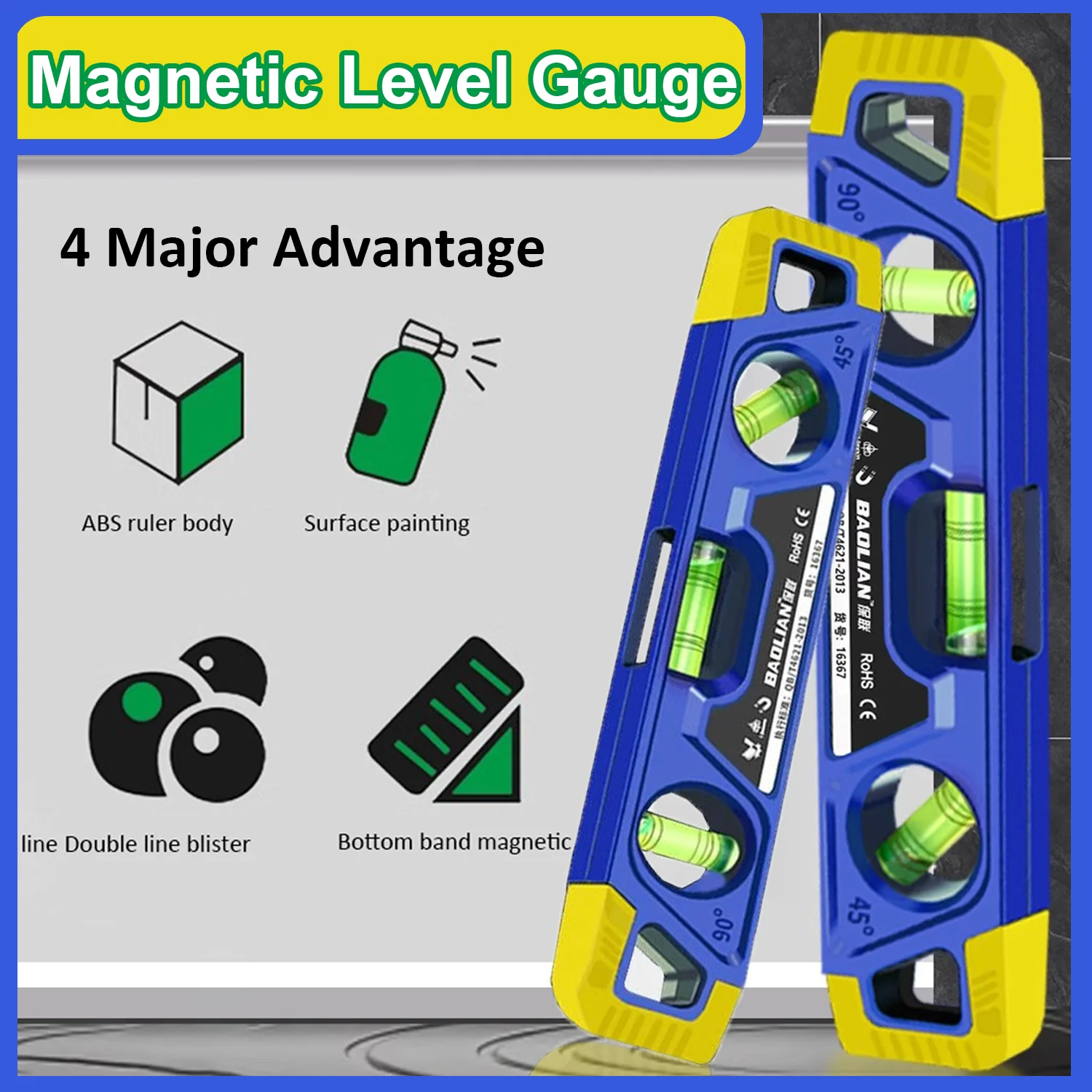 Magnetic Level Gauge Precision Measure Metric Ruler 0°/45° /90° Horizontal Vertical Protractor Woodworking Pocket Level Gauge