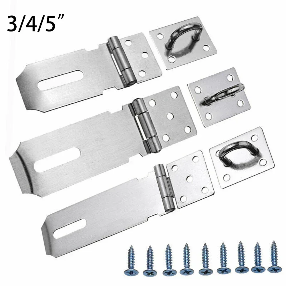 3/5in Stainless Steel Padlock Clasp Gate Hasp Staple Door 90 Degrees Latches Lock Shed Latch Household Burglar-proof Hardware