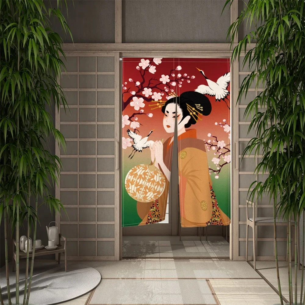 Geisha Oiran Kabuki Japanese Style Door Curtain Partition Kitchen Sushi Porch Doorway Entrance Hanging Half-Curtain Room Decor