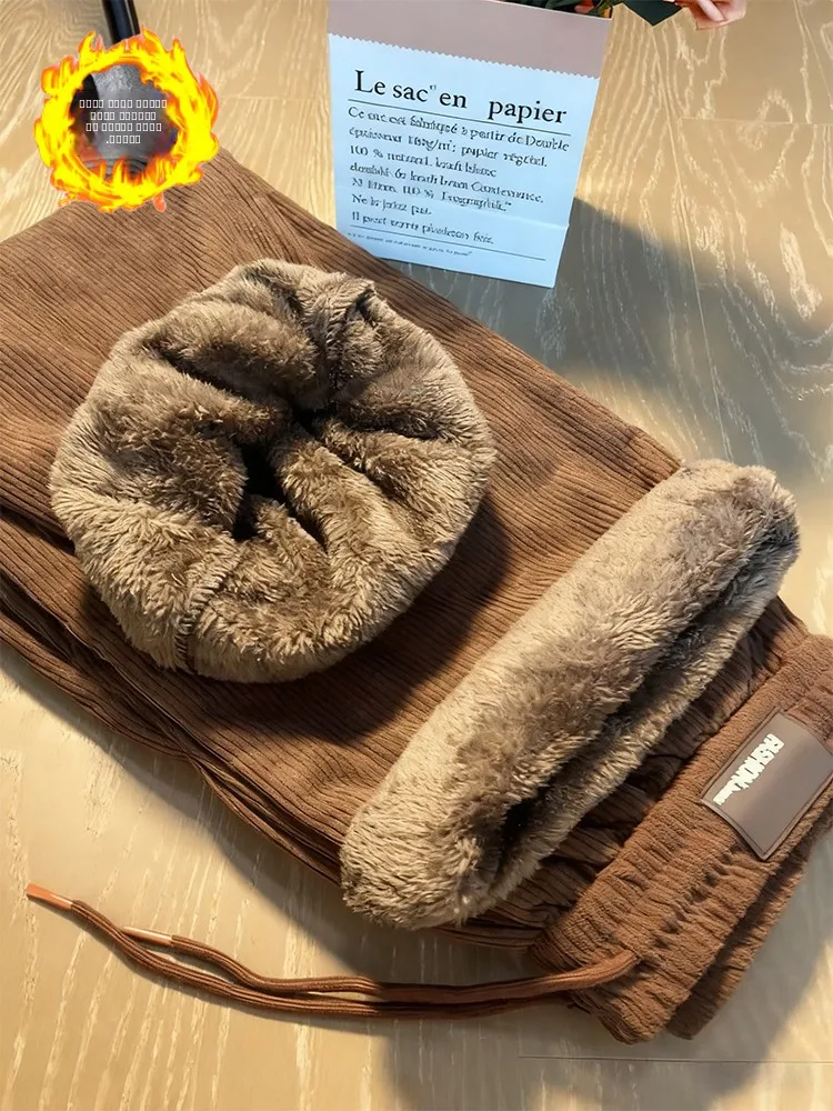 

Caramel Thiened Lamb Velvet Pants ex Winter Fce Lined Corduroy Sweatpants Cold Resistant Cotton Trousers for below 4...