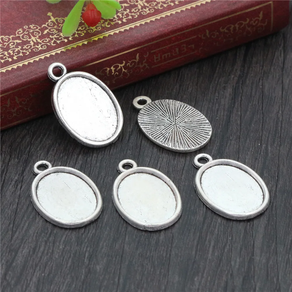 10pcs 13x18mm Inner Size Antique Silver Plated 4 Colors Simple Cameo Cabochon Base Setting Charms Pendant necklace findings