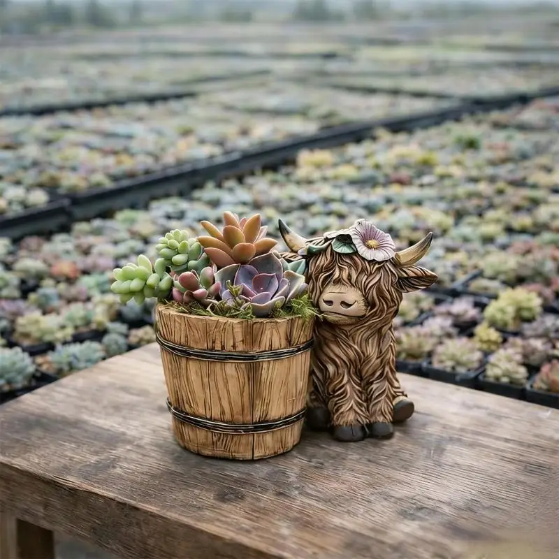g6kf-漫画牛プラスチック多肉質植木鉢プランターギフトプラスチックプランターコンテナ屋内庭の机の装飾