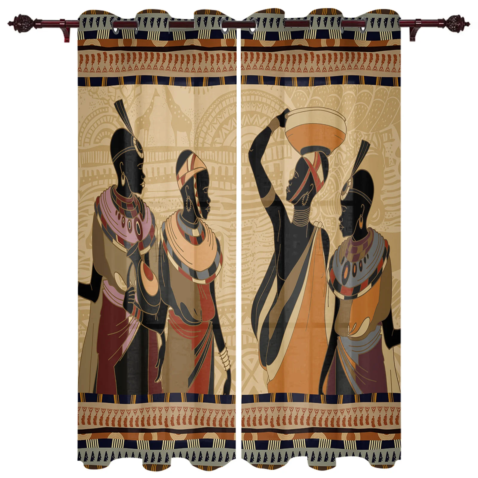 Ethnic Style African Women Black Folk Costume Outdoor Curtain Garden Patio Curtains Bedroom Living Room Kitchen Bathroom Curtain